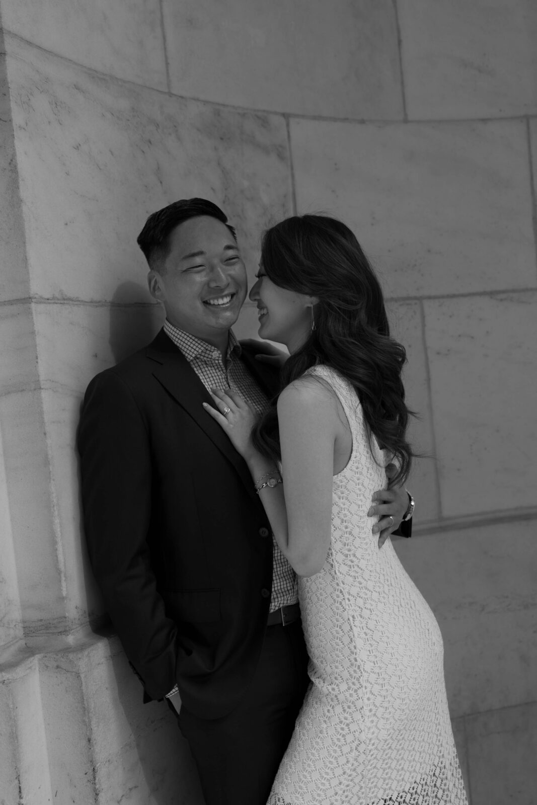 Minhee and Chris embrace outside of NYPL