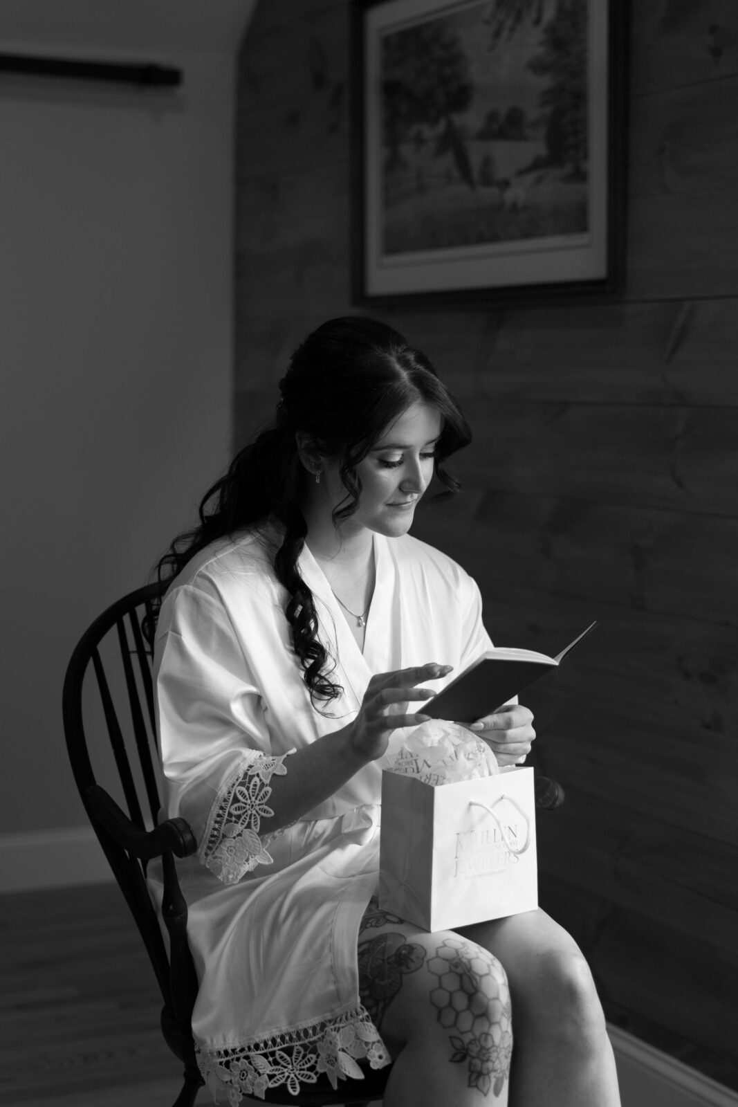 Caitlin reading vows from David, Backyard wedding Morning
