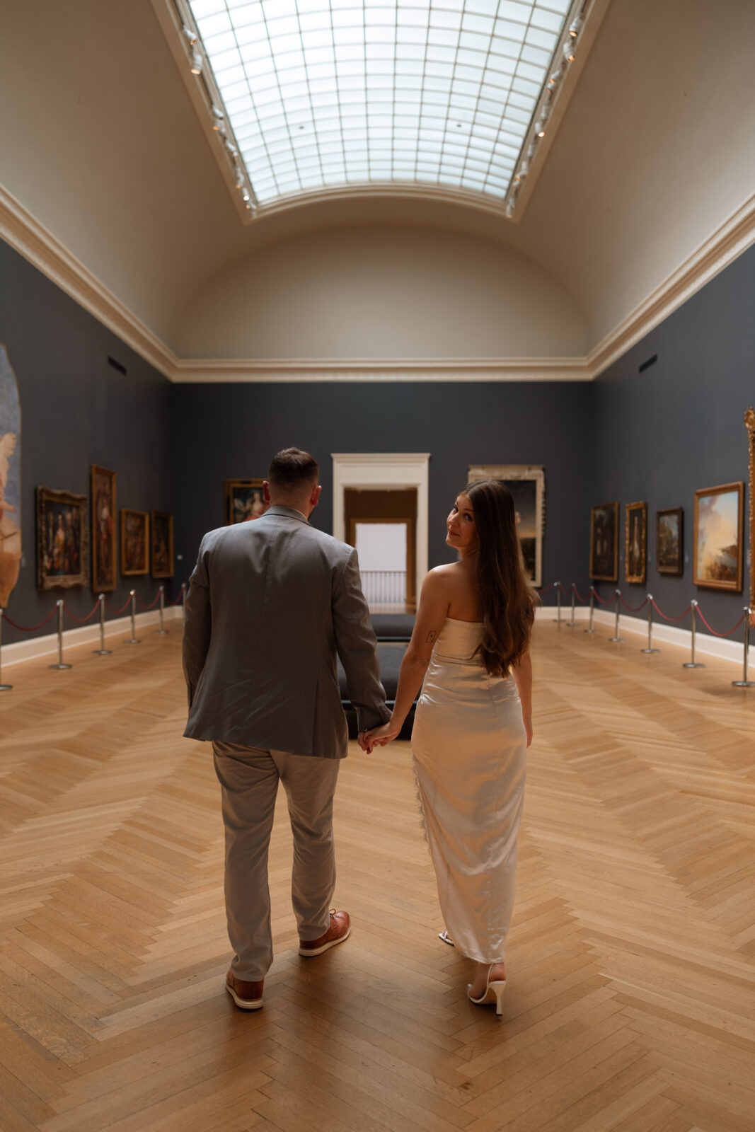 Tori and Blake photographed in RISD Museums Grand Gallery